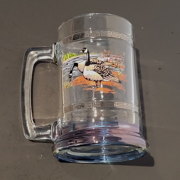 Vintage Ducks Glass Mug Beer Stein Gold Greek Key Accent Dad Father Bar Hunt 5" - Picture 3 of 10